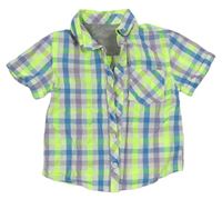 Bílo-modro-neonově zeleno-fialová kostkovaná košile Matalan