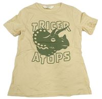 Světebéžové tričko s dinosaurom a nápismi H&M