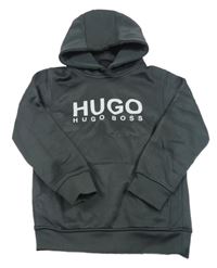 Tmavošedá sportovní mikina s logem a kapsou a kapucí Hugo Boss