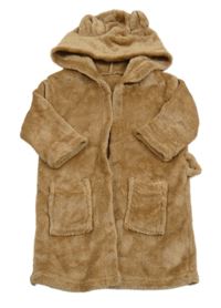Hnedý plyšový župan s kapucňou s uškami
