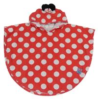 Červeno-bílá puntíkatá froté pončo osuška s Minnie a kapucí Disney