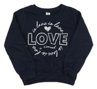 Tmavomodrá mikina s nápismi a srdiečkom Kiki&Koko