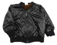 Černý zateplený bomber koženkového vzhledu