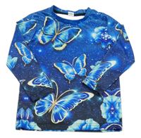 Safírovo-černé UV triko s motýlky 