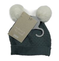 Nové - tmavošedá vzorovaná pletená čepice s bambulemi mamas&papas