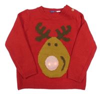 Červený pletený sveter so sobom a blikátkem a medodií lupilu