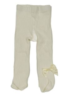 Smetanové žebrované punčocháče s mašlemi