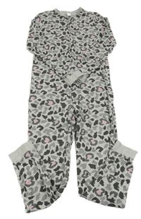 Šedo-černý vzorovaný melírovaný overal s růžovými srdíčky C&A