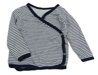 Tmavomodro-bílé pruhované zavinovací propínací mikinotriko Tup Tam