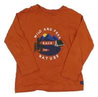 Tehlové tričko s horami a stanem a nápismi joules