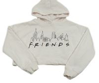 Biela oversize crop mikina s potiskem - F.R.I.E.N.D.S a kapucňou