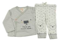 2Set - Bílo-šedé pruhované zavinovací propínací triko s čumáčkem + vzorované tepláky HEMA