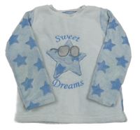 Bílo-světlemodrá plyšová pyžamová mikina s hvězdičkami