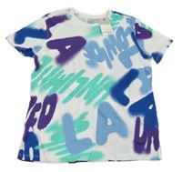 Nové - bílé tričko s barevnými graffiti nápisy PRIMARK