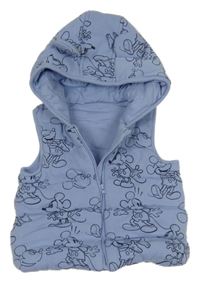 Modrá prešívaná šušťáková zateplená vesta Mickey a kapucňou George