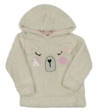 Smotanová trblietavá chlpatá mikina s medvedíkom s flitrami a kapucňou George