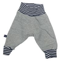 Sivo-tmavomodro-biele melírované tepláky s pruhmi