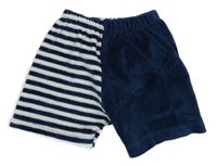 Tmavomodro-bílé sametové kraťasy s pruhy