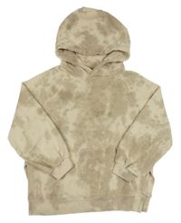 Světlehnědo/béžová batikovaná mikina s vreckom a kapucňou Next