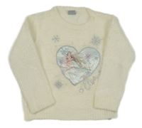 Smetanový chlupatý svetr se srdíčkem s Elsou a vločkami Disney