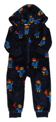 Tmavomodrá plyšová kombinéza s medvídky Paddington a kapucí M&S