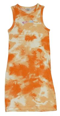 Oranžovo-biele batikované rebrované šaty s nápisom Primark