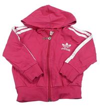 Ružová prepínaci mikina s pruhmi a logom s kapucňou Adidas