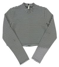 Čierno-biele pruhované crop tričko so stojačikom Yd.