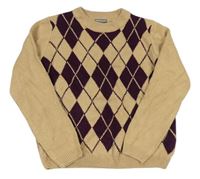 Béžovo-fialový károvaný sveter
