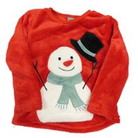Červená chlpatá mikina so sněhulákem