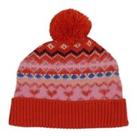 Červeno-ružová vzorovaná pletená čapica s brmbolcom F&F