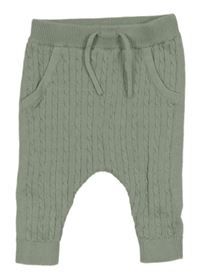 Zelenošedé pletené tepláky s copánkovým vzorem