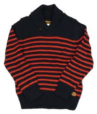 Tmavomodro-červený svetr s pruhy a límcem H&M