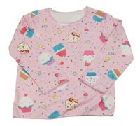 Růžové vzorované žebrované triko s cupcakes