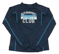 Tmavomodré športové tričko s nápisom