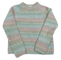 Zeleno-světlemodro-růžový pruhovaný svetr Next