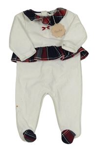 Nové - Bílý sametový overal s kostkovanými volánky