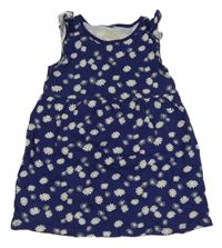 Tmavomodré kvetované bavlnené šaty Pocopiano