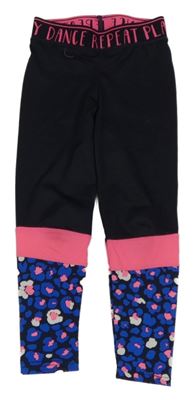 Tmavomodro-neónově ružovo-vzorované športové legíny Ergeenomixx