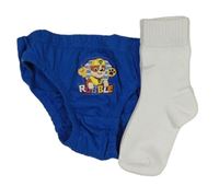 2set - Zafírové slipy s Rubblem - Paw Patrol + biele ponožky s logom Nike
