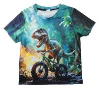 Barevné tričko s dinosaurem na kole