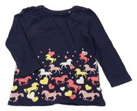 Tmavomodré triko s koňmi a srdíčky Topolino