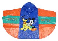 Modro-červeno-zelené pláštěnkové pončo s Mickeym s Plutem a kapucňou