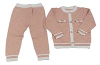 2 set - Starorůžový vzorovaný svetr s gombíky + pletené kalhoty shein