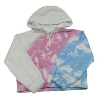 Bielo-modro-ružová crop mikina s kapucňou Zara