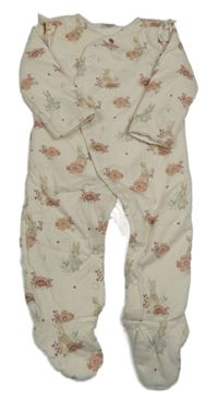 Smetanový vzorovaný zateplený teplákový overal s králíky Tu