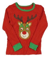 Červeno-zelené pyžamové triko se sobem Mothercare