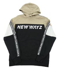 Čierno-béžovo-biela mikina s nápisom a kapucňou H&M