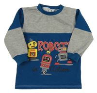 Sivo-petrolejová mikina s robotmi a nápisom Kiki&Koko