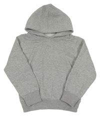 Sivá melírovaná mikina s potiskem na zádech a kapucňou